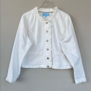 Draper James White Ruffle Jean Jacket Shirt Size XXL